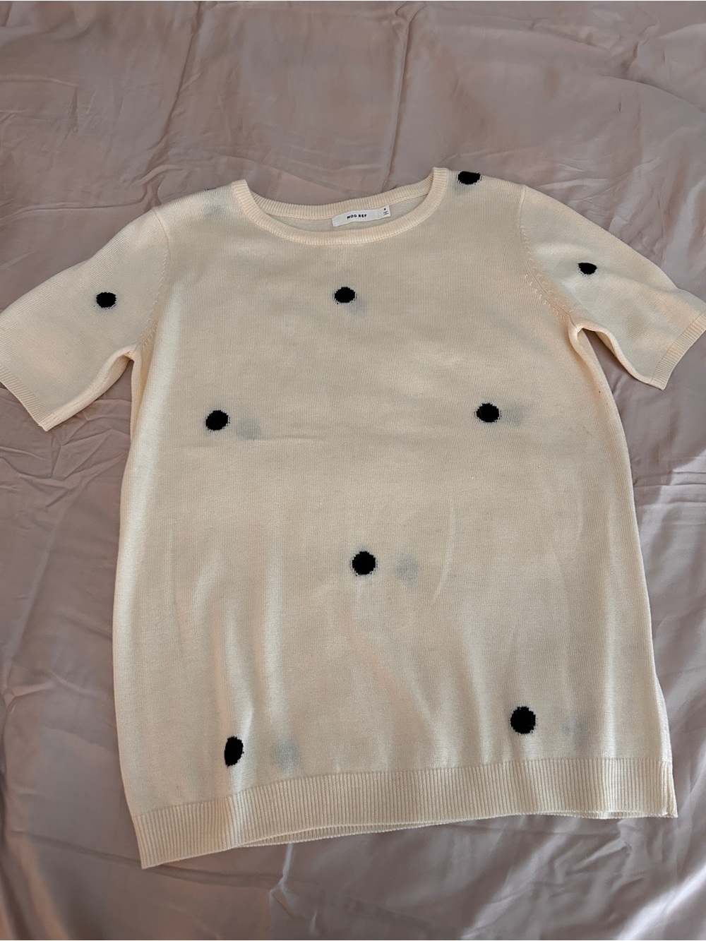 Mod Ref Cream Short-Sleeve Polka Dot Crew Sweater